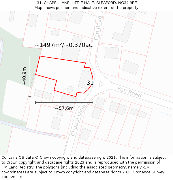 31, CHAPEL LANE, LITTLE HALE, SLEAFORD, NG34 9BE: Plot and title map