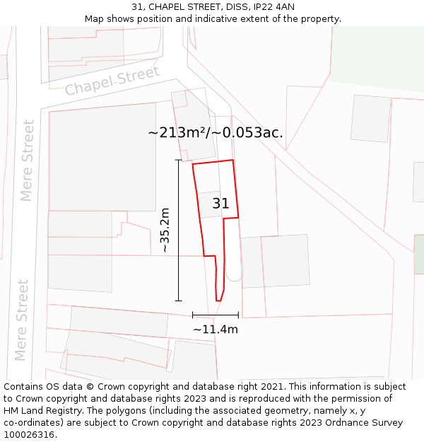 31, CHAPEL STREET, DISS, IP22 4AN: Plot and title map