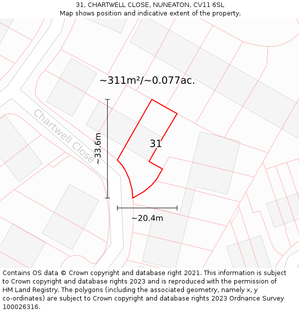 31, CHARTWELL CLOSE, NUNEATON, CV11 6SL: Plot and title map