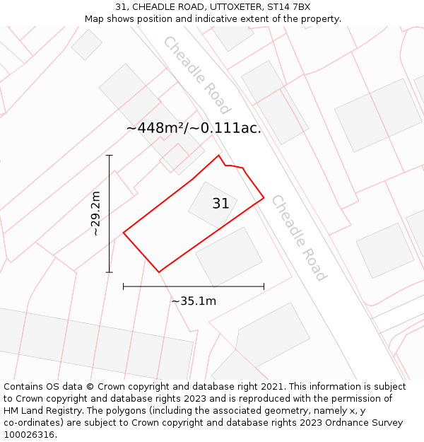 31, CHEADLE ROAD, UTTOXETER, ST14 7BX: Plot and title map
