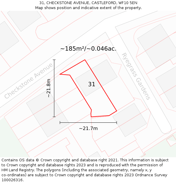 31, CHECKSTONE AVENUE, CASTLEFORD, WF10 5EN: Plot and title map