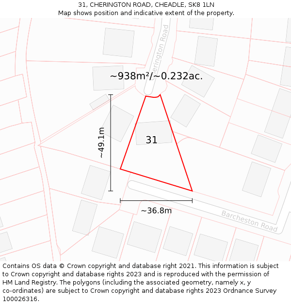 31, CHERINGTON ROAD, CHEADLE, SK8 1LN: Plot and title map