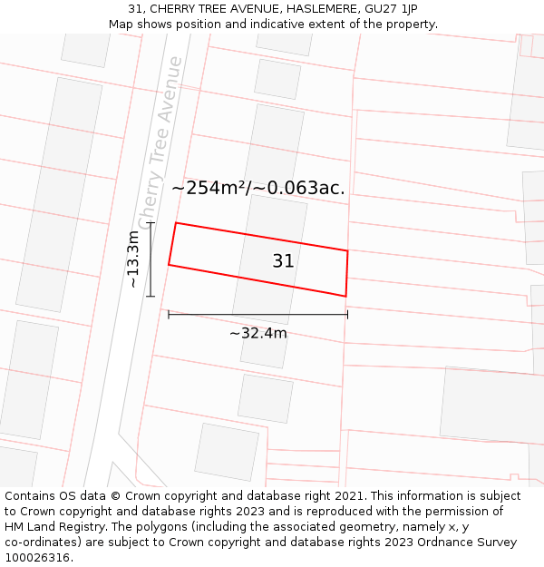 31, CHERRY TREE AVENUE, HASLEMERE, GU27 1JP: Plot and title map