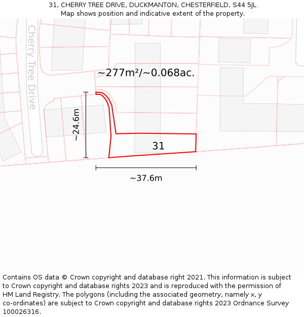 31, CHERRY TREE DRIVE, DUCKMANTON, CHESTERFIELD, S44 5JL: Plot and title map