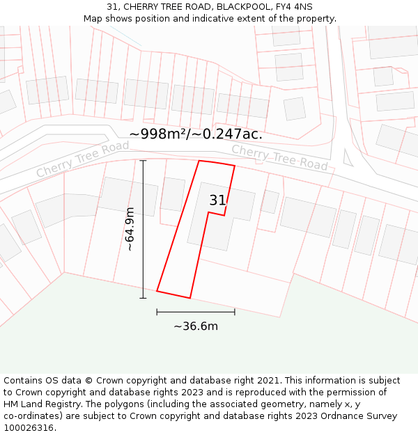 31, CHERRY TREE ROAD, BLACKPOOL, FY4 4NS: Plot and title map