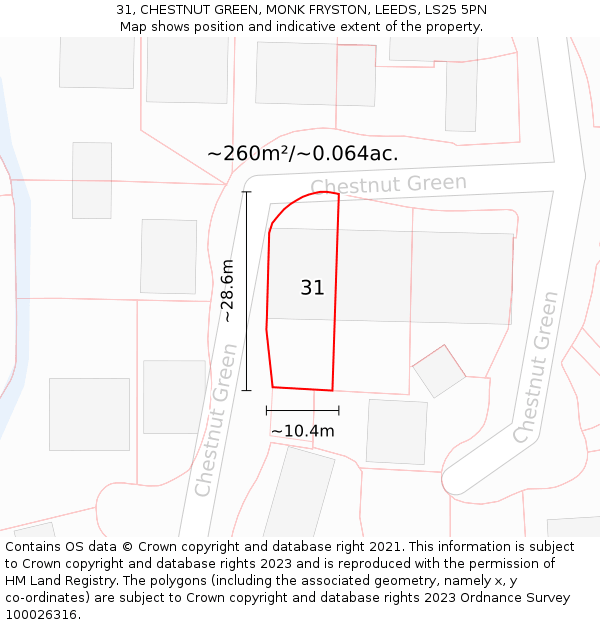 31, CHESTNUT GREEN, MONK FRYSTON, LEEDS, LS25 5PN: Plot and title map