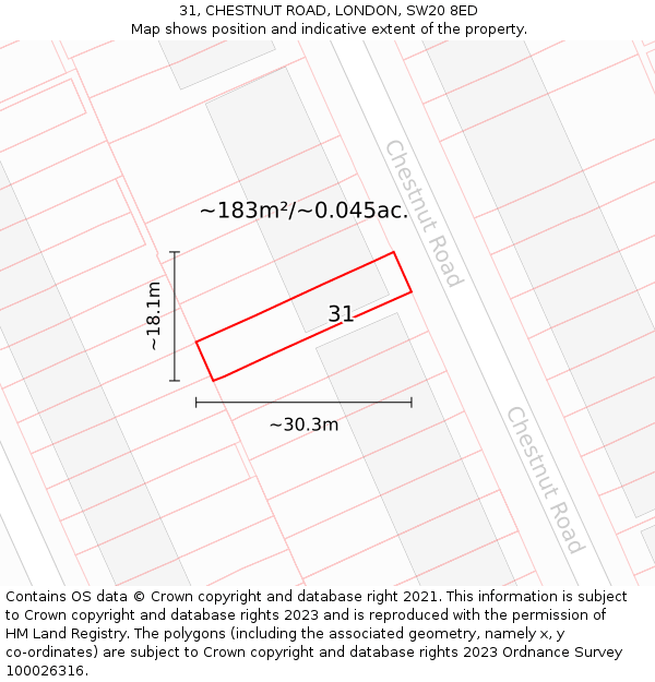31, CHESTNUT ROAD, LONDON, SW20 8ED: Plot and title map