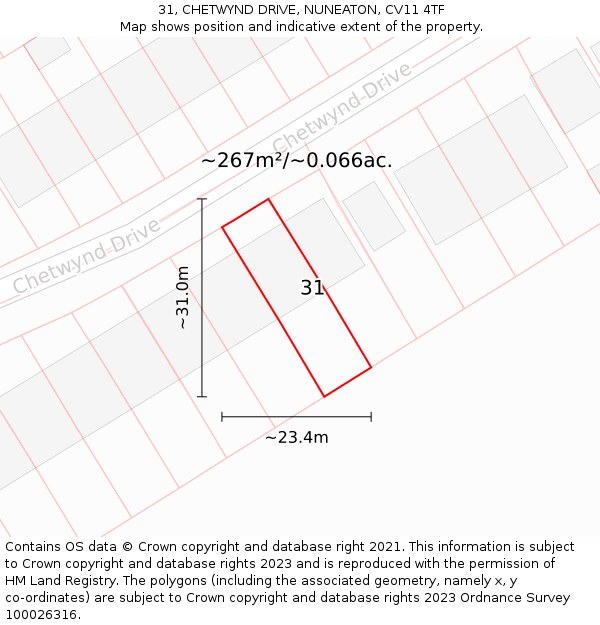 31, CHETWYND DRIVE, NUNEATON, CV11 4TF: Plot and title map