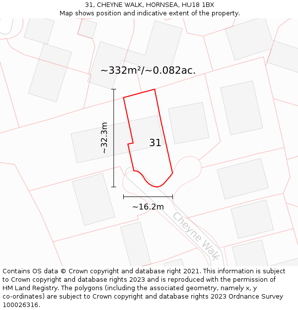 31, CHEYNE WALK, HORNSEA, HU18 1BX: Plot and title map