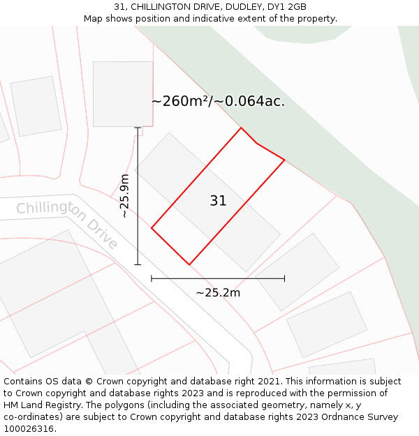 31, CHILLINGTON DRIVE, DUDLEY, DY1 2GB: Plot and title map