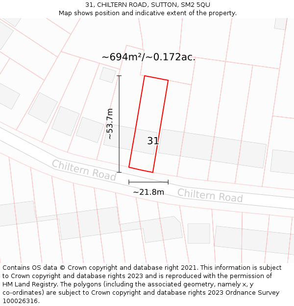 31, CHILTERN ROAD, SUTTON, SM2 5QU: Plot and title map