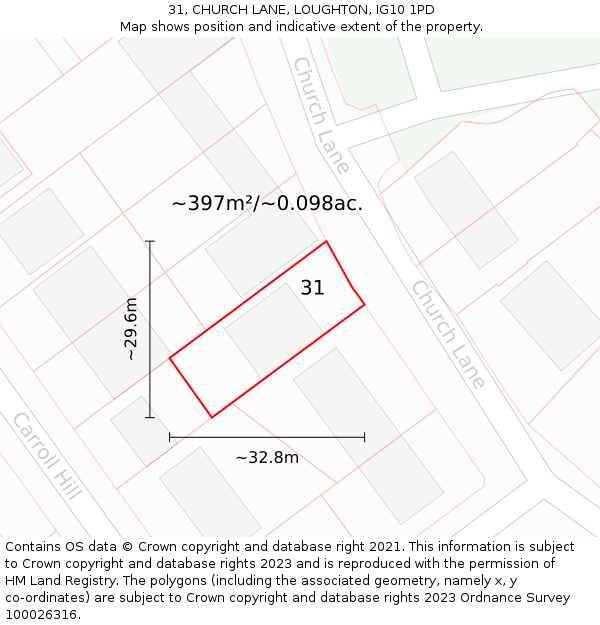 31, CHURCH LANE, LOUGHTON, IG10 1PD: Plot and title map