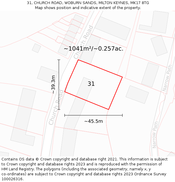 31, CHURCH ROAD, WOBURN SANDS, MILTON KEYNES, MK17 8TG: Plot and title map