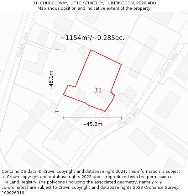 31, CHURCH WAY, LITTLE STUKELEY, HUNTINGDON, PE28 4BQ: Plot and title map