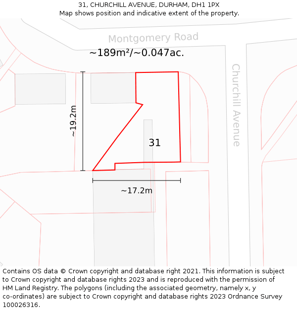 31, CHURCHILL AVENUE, DURHAM, DH1 1PX: Plot and title map