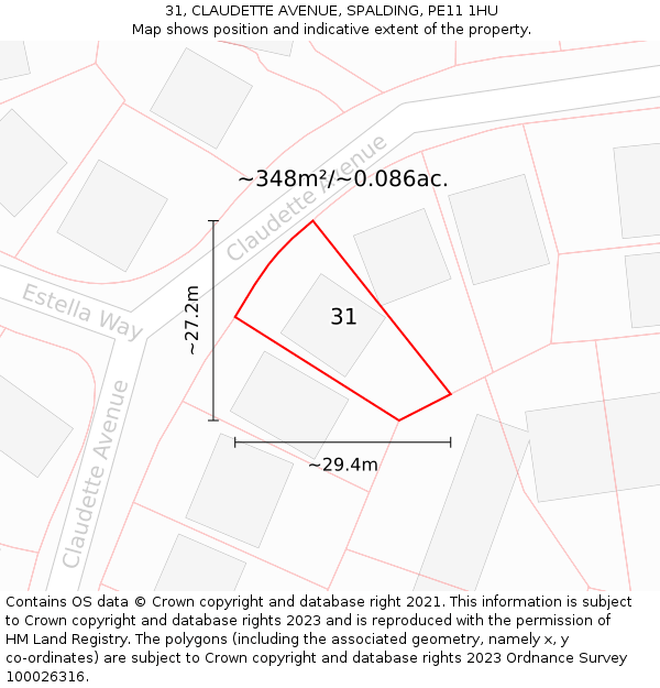 31, CLAUDETTE AVENUE, SPALDING, PE11 1HU: Plot and title map