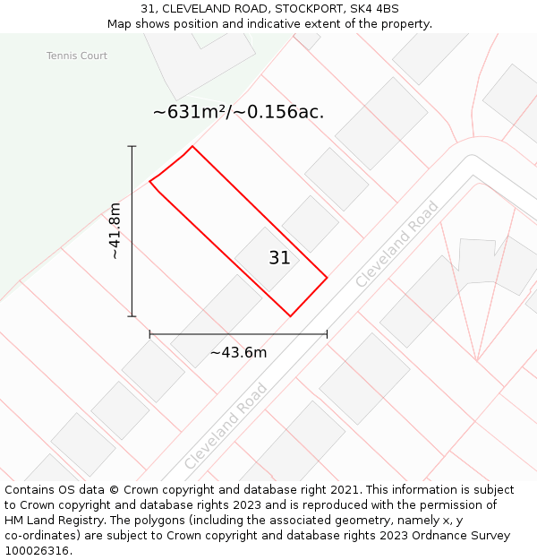 31, CLEVELAND ROAD, STOCKPORT, SK4 4BS: Plot and title map