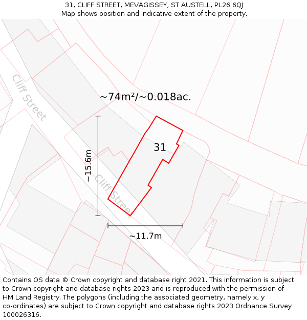 31, CLIFF STREET, MEVAGISSEY, ST AUSTELL, PL26 6QJ: Plot and title map