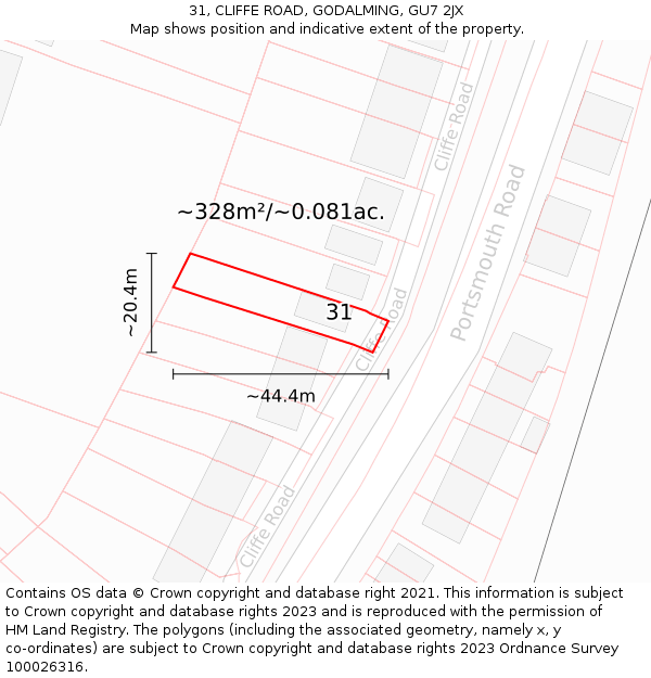 31, CLIFFE ROAD, GODALMING, GU7 2JX: Plot and title map