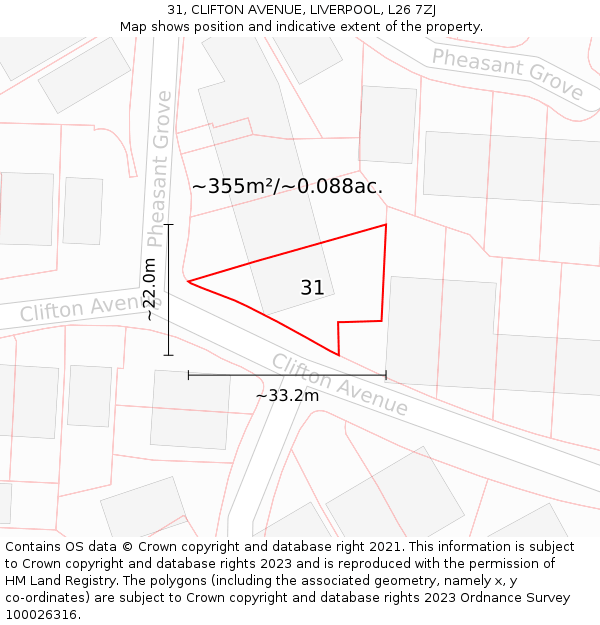 31, CLIFTON AVENUE, LIVERPOOL, L26 7ZJ: Plot and title map