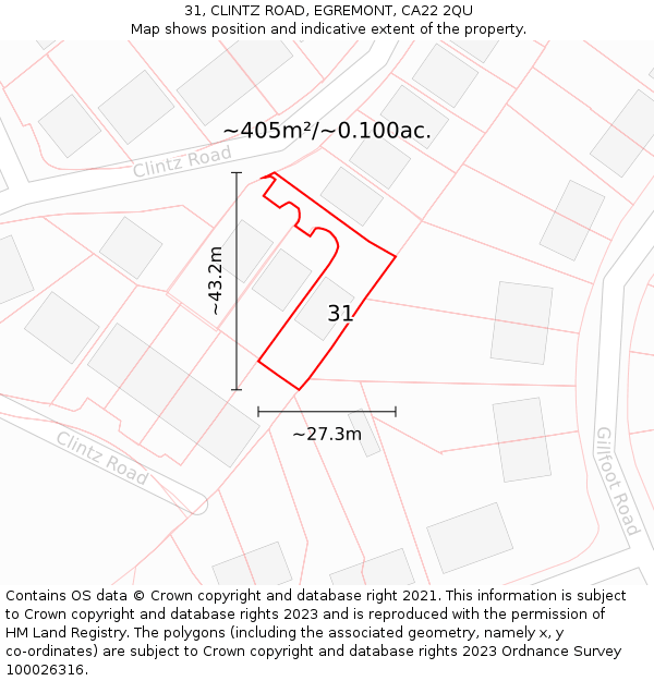 31, CLINTZ ROAD, EGREMONT, CA22 2QU: Plot and title map