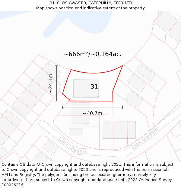31, CLOS GWASTIR, CAERPHILLY, CF83 1TD: Plot and title map