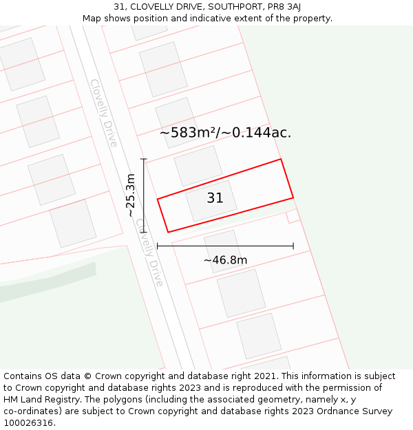 31, CLOVELLY DRIVE, SOUTHPORT, PR8 3AJ: Plot and title map