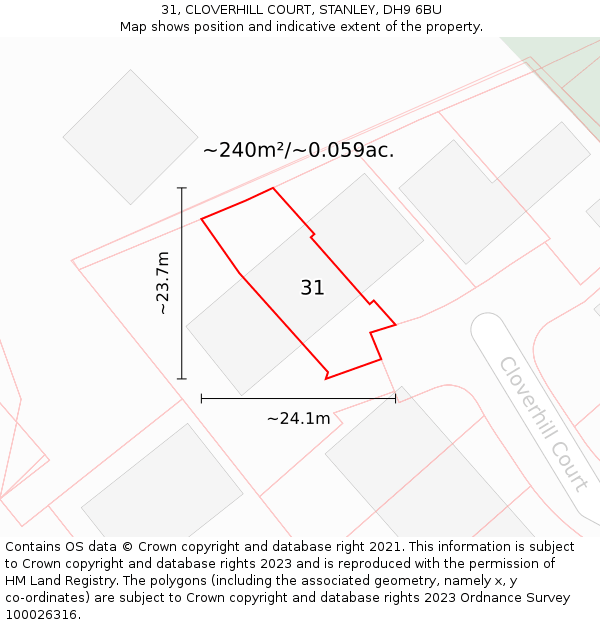 31, CLOVERHILL COURT, STANLEY, DH9 6BU: Plot and title map