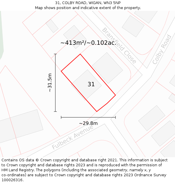 31, COLBY ROAD, WIGAN, WN3 5NP: Plot and title map