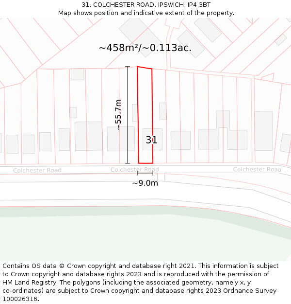 31, COLCHESTER ROAD, IPSWICH, IP4 3BT: Plot and title map
