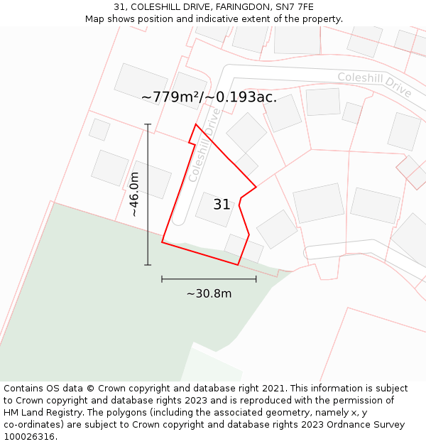 31, COLESHILL DRIVE, FARINGDON, SN7 7FE: Plot and title map