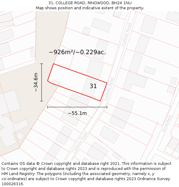 31, COLLEGE ROAD, RINGWOOD, BH24 1NU: Plot and title map