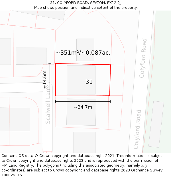 31, COLYFORD ROAD, SEATON, EX12 2JJ: Plot and title map