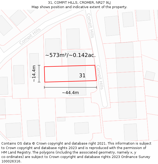 31, COMPIT HILLS, CROMER, NR27 9LJ: Plot and title map