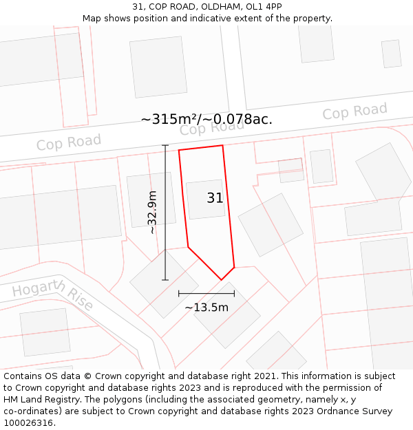 31, COP ROAD, OLDHAM, OL1 4PP: Plot and title map