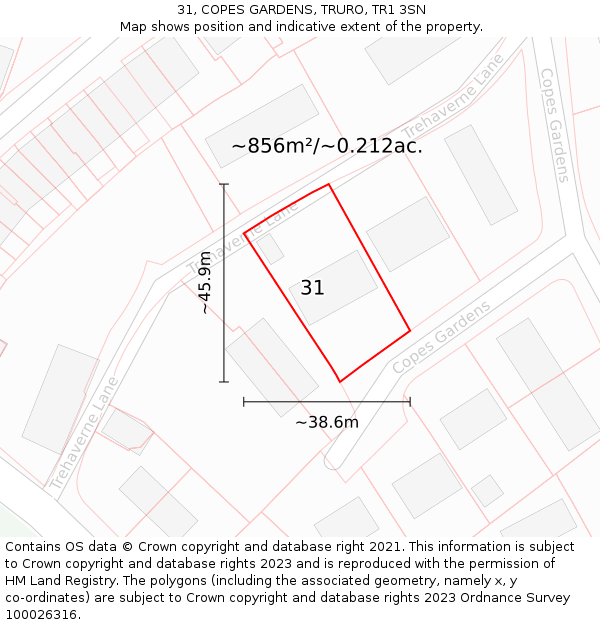 31, COPES GARDENS, TRURO, TR1 3SN: Plot and title map