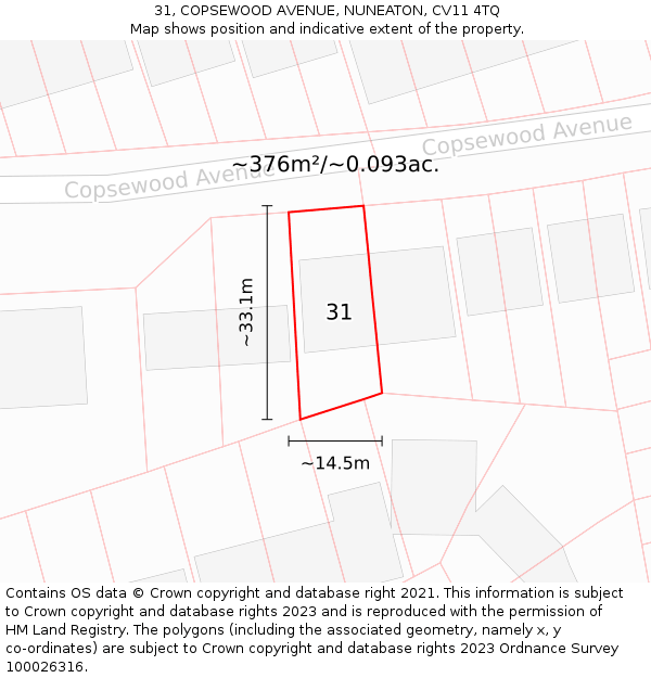 31, COPSEWOOD AVENUE, NUNEATON, CV11 4TQ: Plot and title map