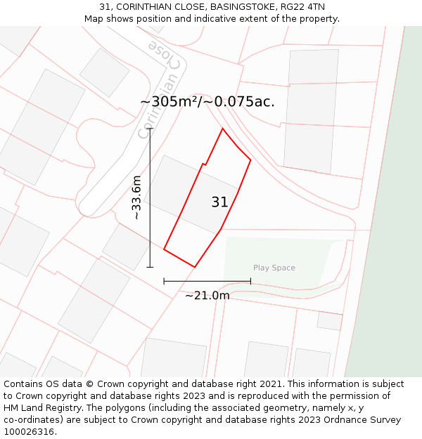 31, CORINTHIAN CLOSE, BASINGSTOKE, RG22 4TN: Plot and title map