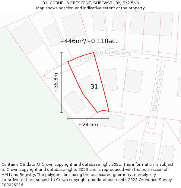 31, CORNELIA CRESCENT, SHREWSBURY, SY2 5NA: Plot and title map