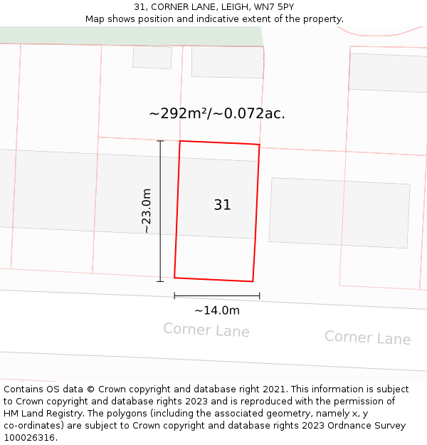 31, CORNER LANE, LEIGH, WN7 5PY: Plot and title map