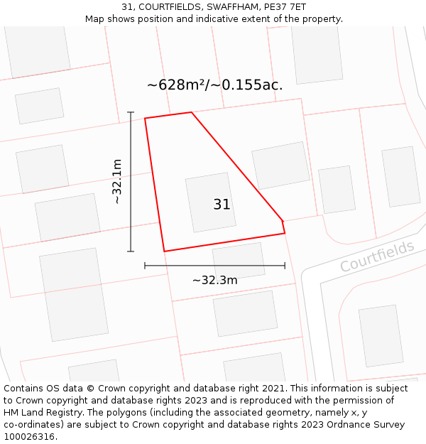 31, COURTFIELDS, SWAFFHAM, PE37 7ET: Plot and title map