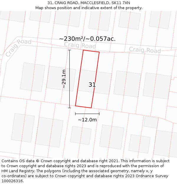 31, CRAIG ROAD, MACCLESFIELD, SK11 7XN: Plot and title map