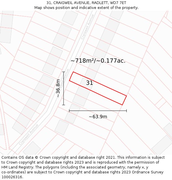 31, CRAIGWEIL AVENUE, RADLETT, WD7 7ET: Plot and title map