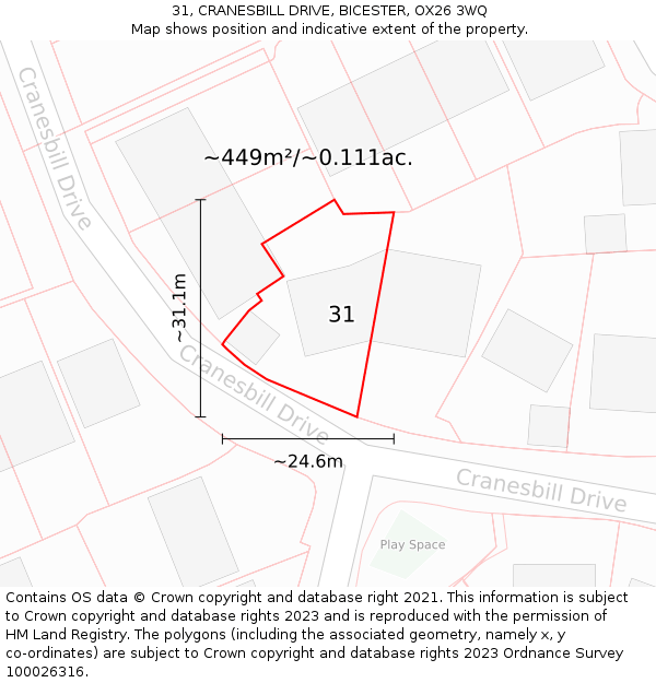 31, CRANESBILL DRIVE, BICESTER, OX26 3WQ: Plot and title map