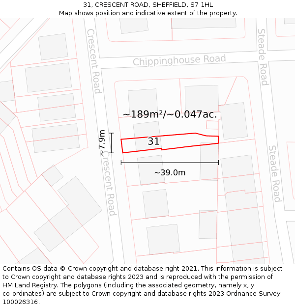 31, CRESCENT ROAD, SHEFFIELD, S7 1HL: Plot and title map