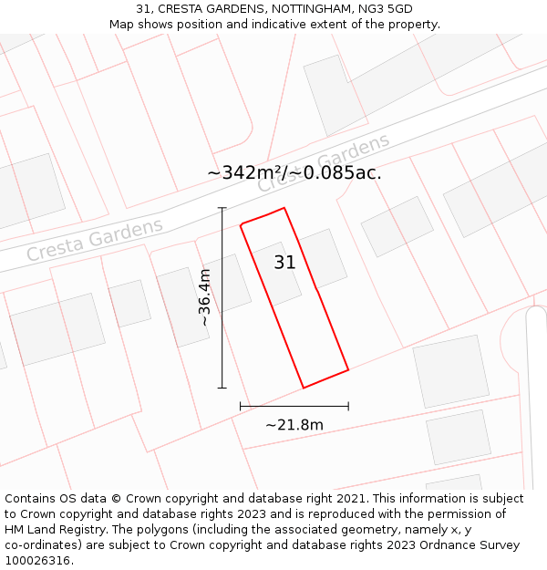 31, CRESTA GARDENS, NOTTINGHAM, NG3 5GD: Plot and title map