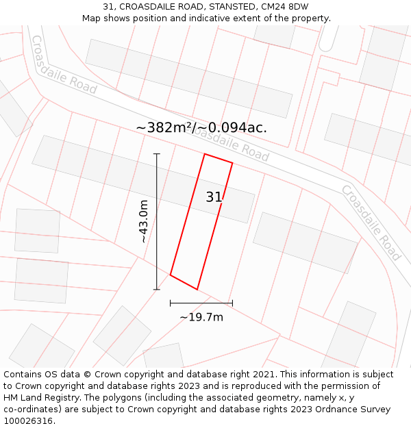 31, CROASDAILE ROAD, STANSTED, CM24 8DW: Plot and title map