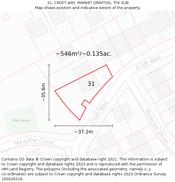 31, CROFT WAY, MARKET DRAYTON, TF9 3UB: Plot and title map