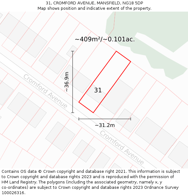 31, CROMFORD AVENUE, MANSFIELD, NG18 5DP: Plot and title map