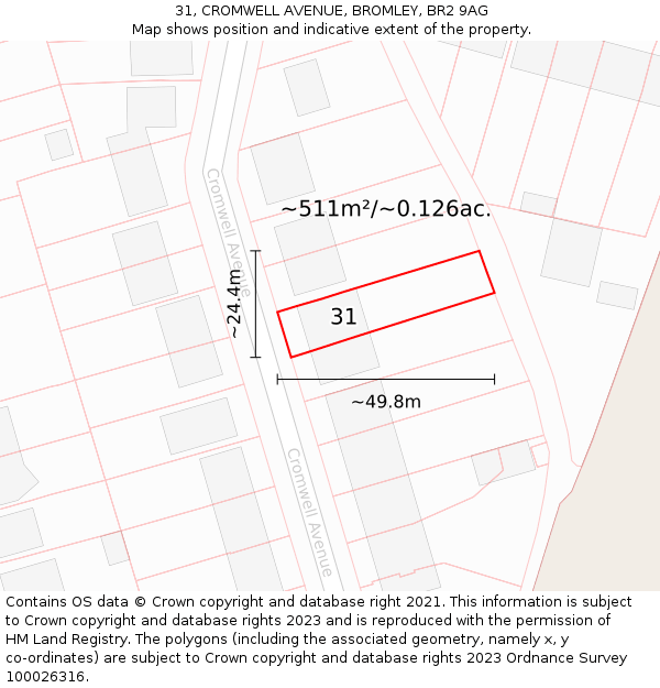 31, CROMWELL AVENUE, BROMLEY, BR2 9AG: Plot and title map